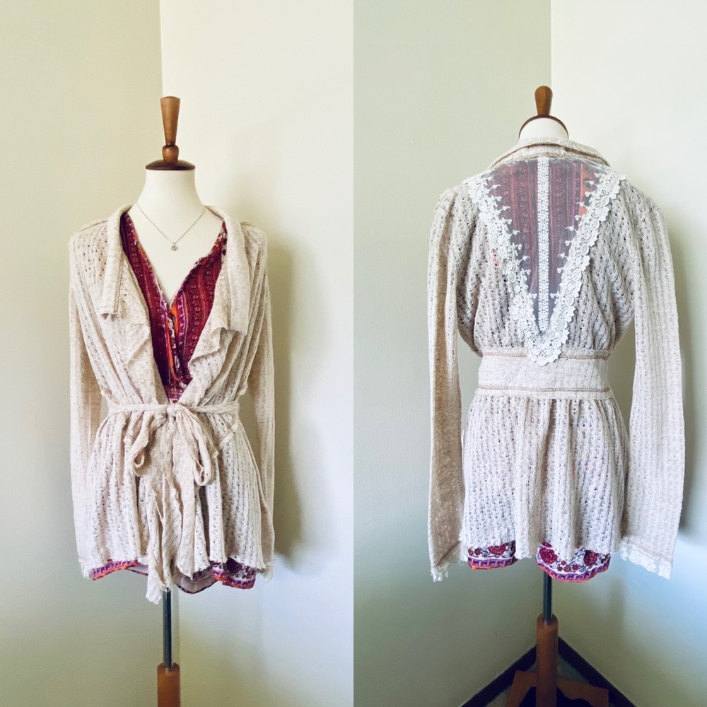 Nick & Mo Cream Lace Embroidered Sweater Cardigan